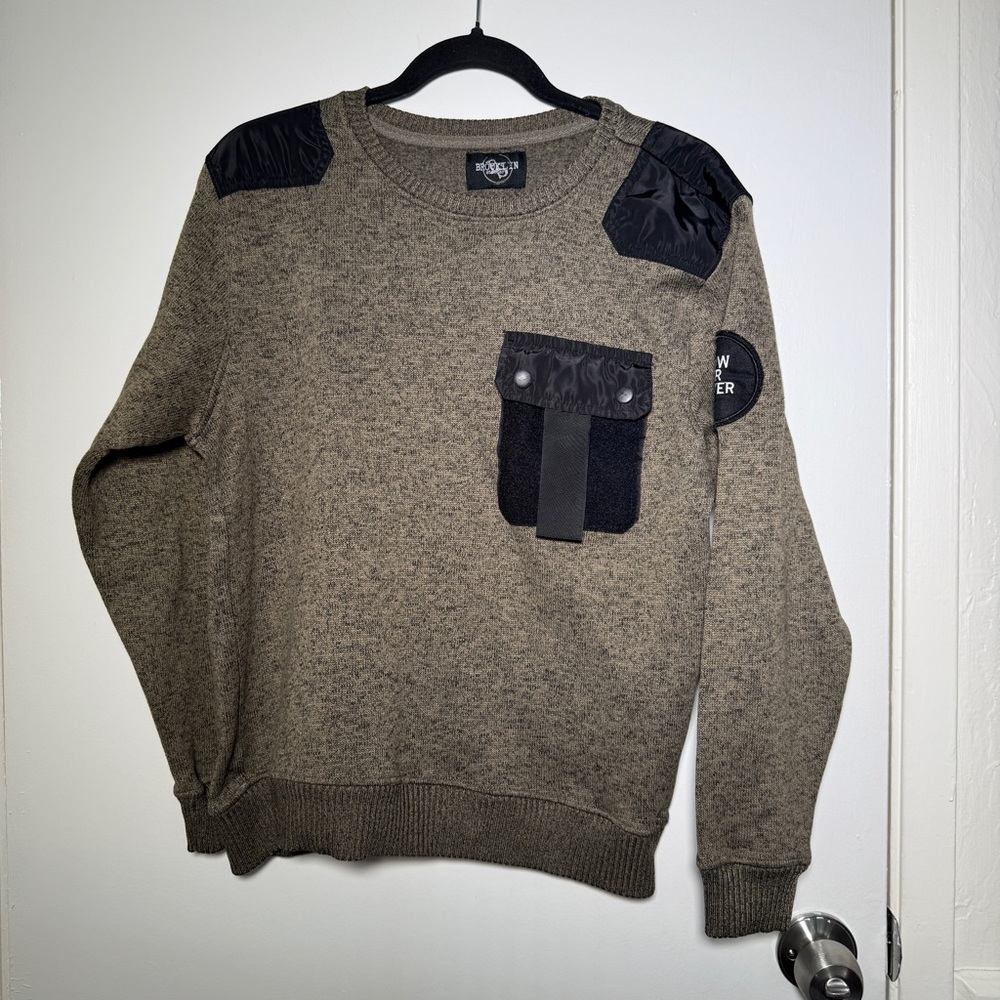 Brooklyn Standard Men's Olive Green Patch Detail Crewneck Medium Sweater